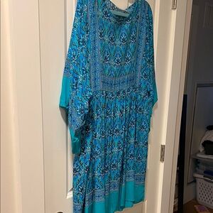 R Vivimos Boho Blue Patterned Long Sleeve Dress